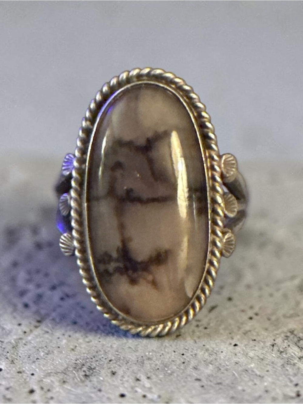 🤎 Vintage Sterling Silver Dendritic Stone Ring — Size 8